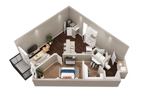 Floor plan for 1 bed, 1 bath, 893 sqft
